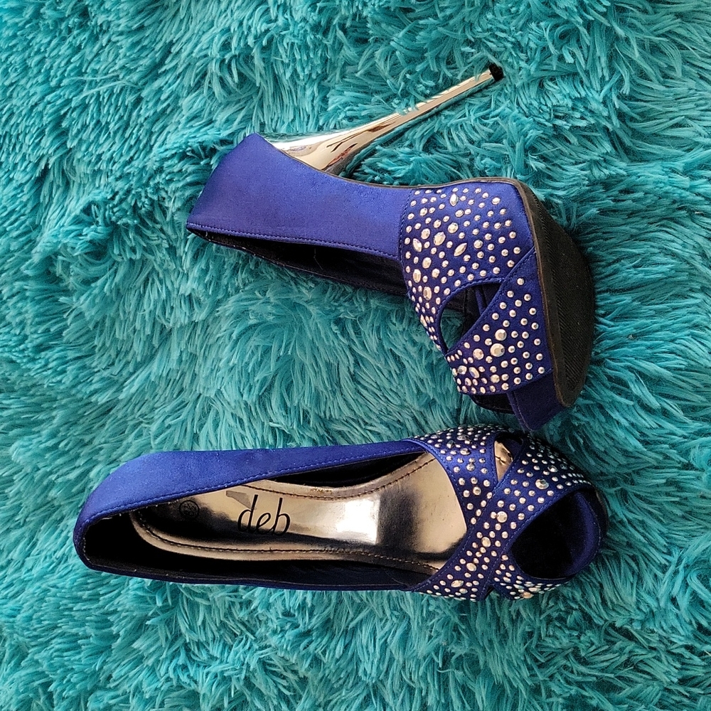 Deb Royal Blue Satin Peep Toe Heels Size 8.5